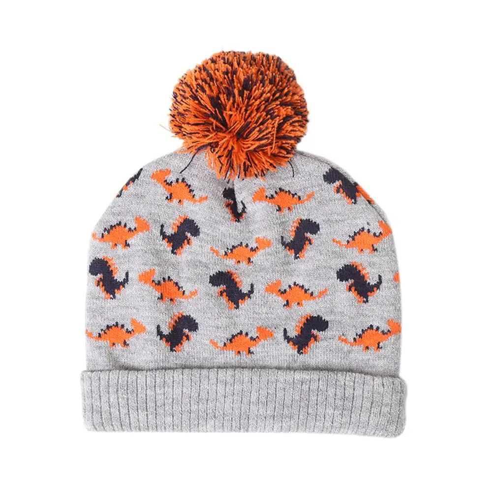 Детская осенне зимняя шапка с рисунком динозавра для маленьких мальчиков и