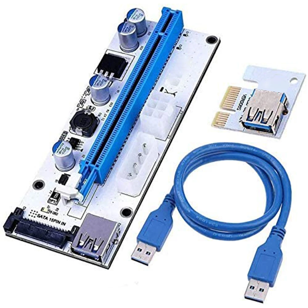 

1 Set USB 3.0 PCI-E 1X To 16X Extender Riser Card Adapter Cables GPU 4PIN/6PIN/SATA Reduces Motherboard Burden