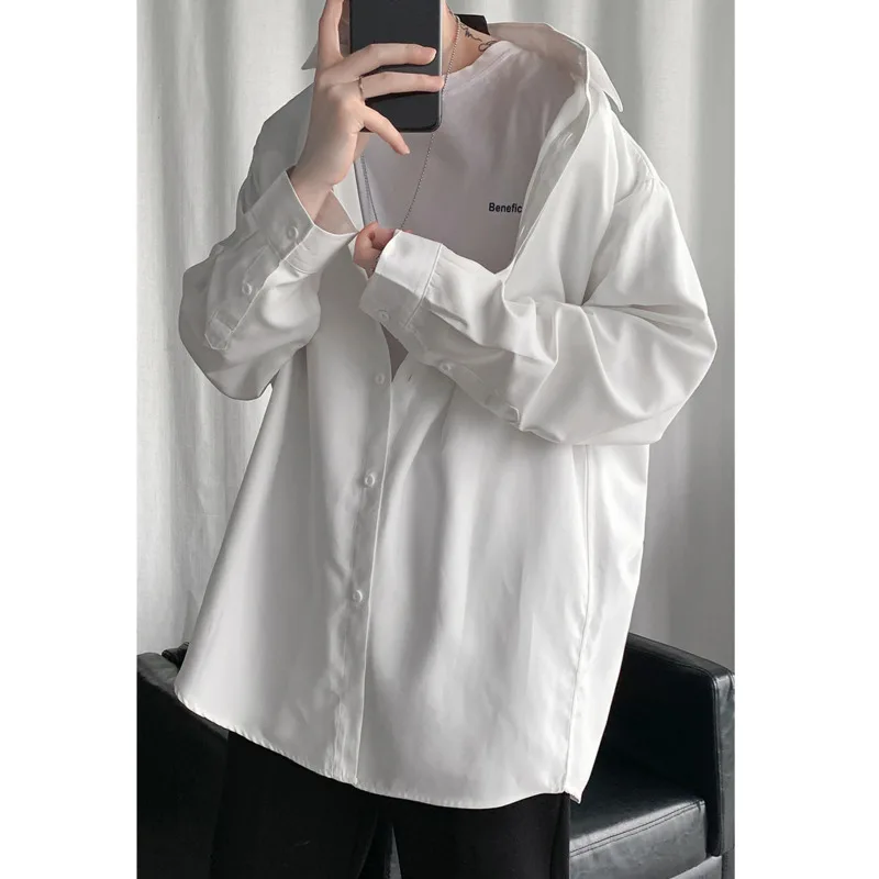 

Men's long-sleeved shirt's 2021 spring autumn new solid color loose casual large size M-5XL couples shirt trendy youth men