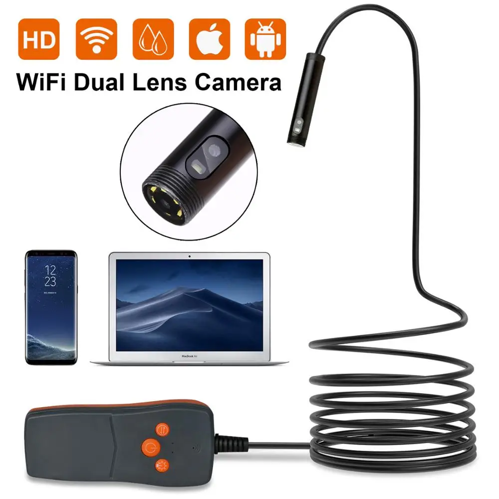 WDLUCKY двойной объектив 6 мм эндоскоп камера Wifi гибкий IP67 водонепроницаемый осмотр бороскоп камера для Android ПК ноутбук 6 светодиодов - Цвет: 8MM Wifi Camera