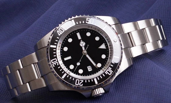 

Classic New Men Watch Stainless Steel Automatic Mechanical Black Blue Sapphire Cystal Ceramic Bezel Heavy Sport 44mm