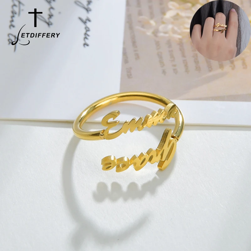 

Индивидуальные двойные кольца для пары, регулируемые женские свадебные кольца из нержавеющей стали, уникальные обручальные подарки