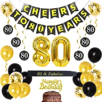 80th birthday decorations black gold 80 year old birthday party supplies with cheers to 80 years banner 80th hanging swirls
