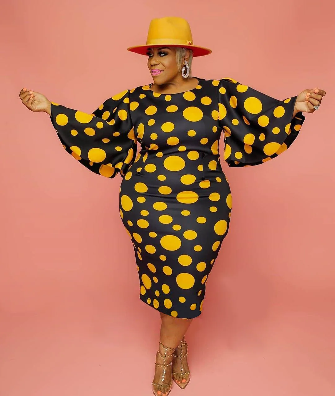 

4XL 5XL Plus Size Dress Women 2021 Summer Flare Sleeve Polka Dot Print Casual Dresses Slim Bodycon Maxi Long Dresses