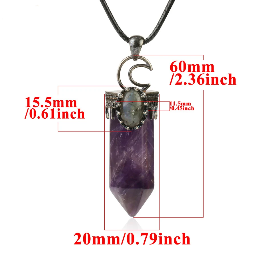 Necklace Pendant Natural Stone Labradorite Lapis Crystal Hexagon Bead Crown Half Moon for Making Jewelry 1Pcs images - 6