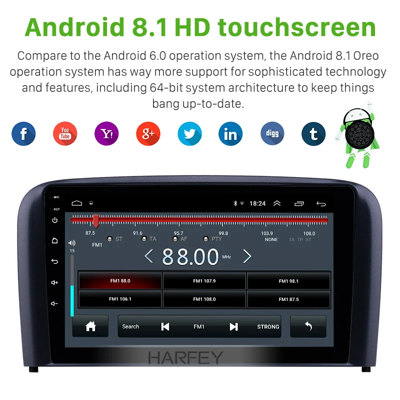 Автомагнитола Harfey 2DIN 9 дюймов стерео для Volvo S80 2004 2005 2006 GPS Navi USB AUX Android 8 1 поддержка