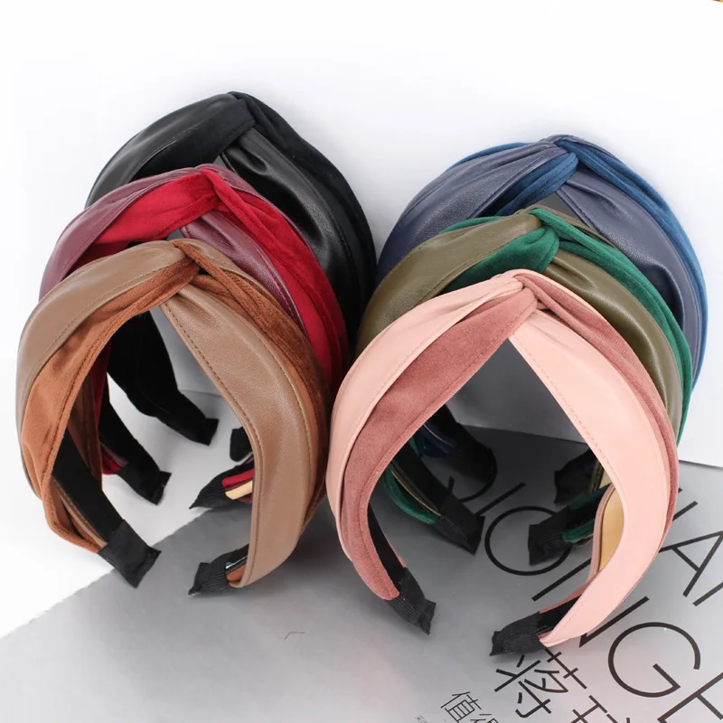 2019 модные бархатные повязки для волос из искусственной кожи женщин перекрестный