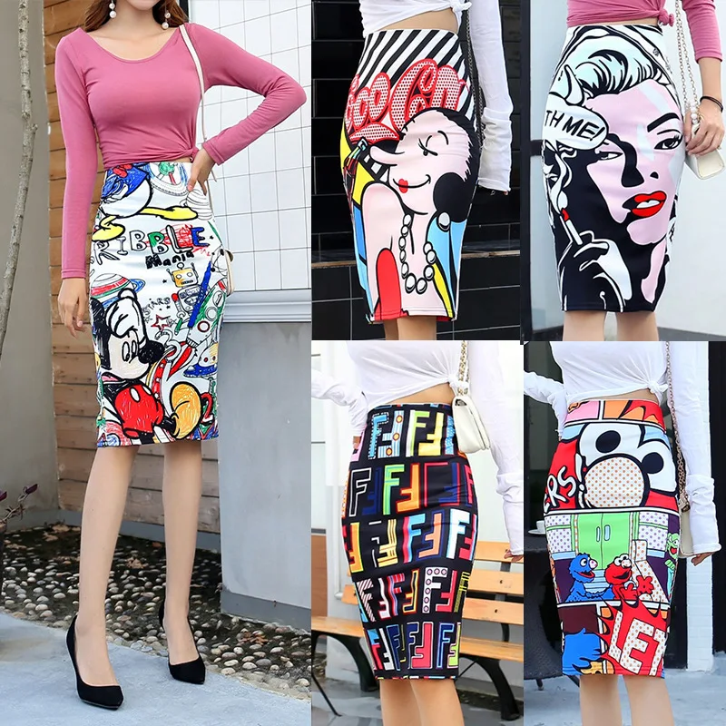 

Print Skirts Women Elastic High Waist Slim Fit Hip Skirt Office Lady Streetwear Skirts African Clothing Harajuku Traf Y2k Jupe
