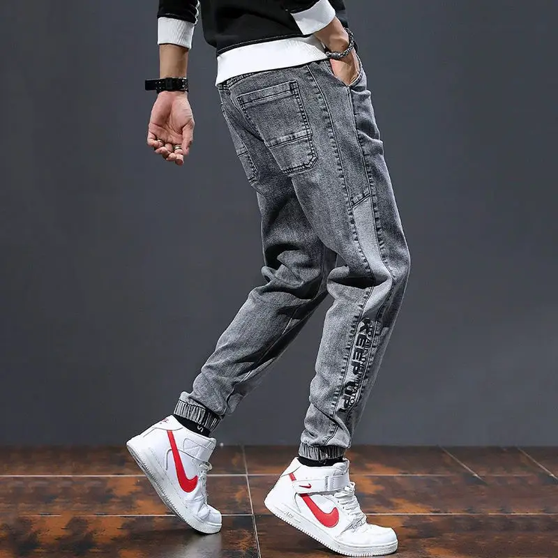 

Spring and Autumn Men's Jeans Elastic Waist Loose Harlan Leggings Young Pants