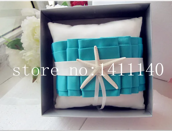 Blue and White Starfish Satin Wedding Ring Pillow for Beach Themed decorations 8.2&quot X | Дом и сад