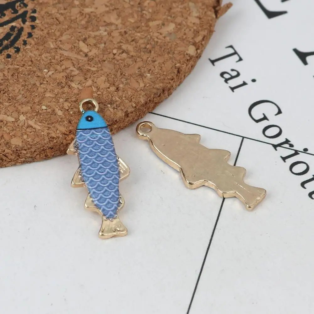 DoreenBeads Fashion Japanese Style Pendant Zinc Based Alloy Ocean Jewelry Fish Animal Gold Blue Enamel DIY 27 x 11mm 10 PCs | Украшения и