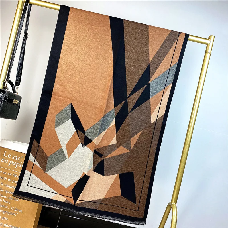 

Thickened Warm Imitation Cashmere Scarf Women's Autumn and Winter Hot Geometric Splicing Double-sided Shawl Outdoor