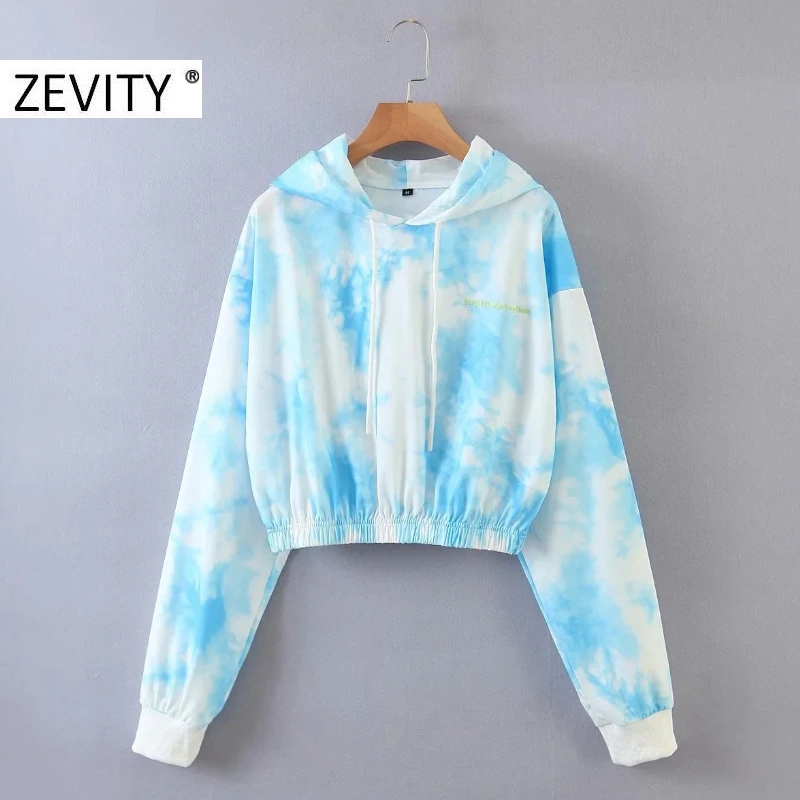 Zevity New 2020 Women vintage ink tie dyed painting casual hooded sweatershirts ladies hem elastic hoodies brand chic tops H300 | Женская