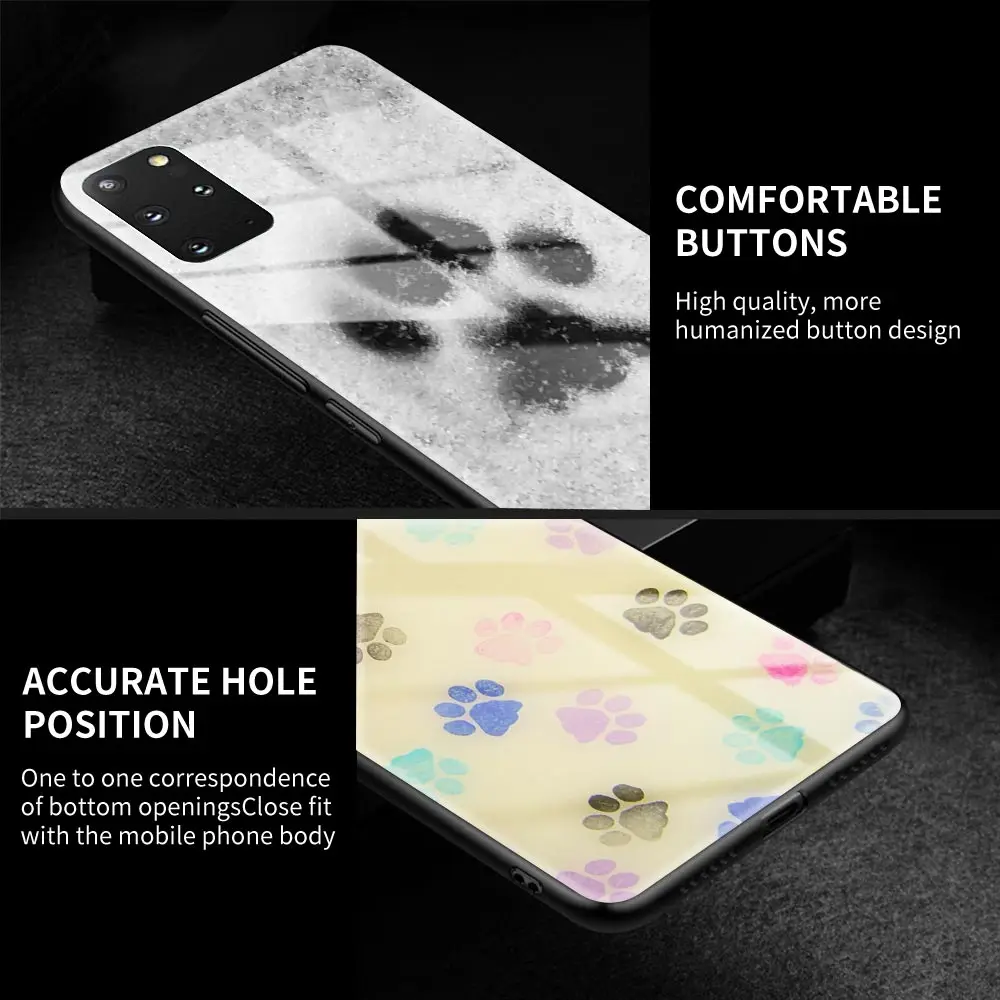 Glass Case For Samsung Galaxy S20 FE S10 S9 S8 Plus Note 20 Ultra 10 Lite 9 8 Phone Cover Shell Cat Dog Paw Animal Cartoon Capa