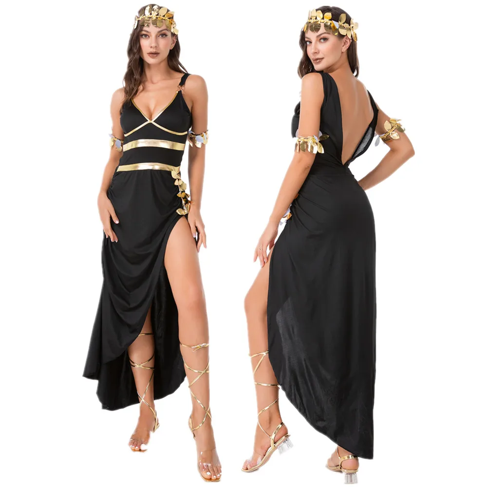 Sexy Egyptian Queen Cleopatra Costume Adult Women Halloween Cosplay Ancient Greek Goddess Masquerade Party Dress