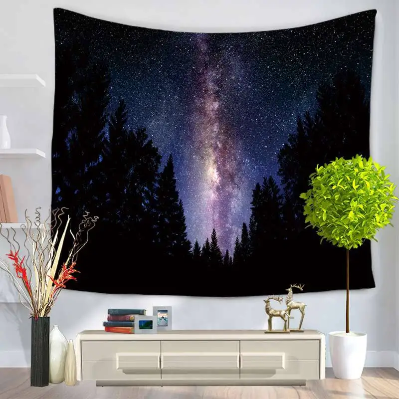 

Starry Sky Woods Print Tapestry Modern Style Home Decoration Bedroom Background Wall Decoration Tapestry 75*95 130*150 150*200cm