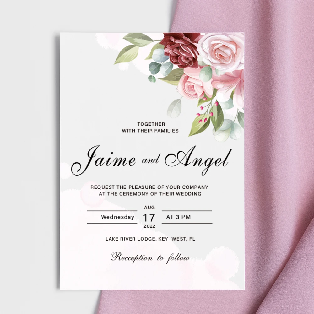 

Customize Design Wedding Invitation Cards Greeting Invitations Party Favor Engagement Anniversary Decoration Pink Flowers KA22