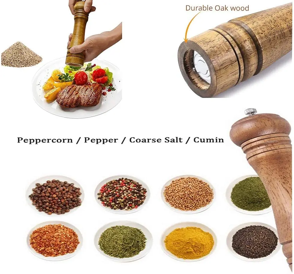 

Salt and Pepper Mills Set Solid Wood Spice Grain Grinder with Adjustable Ceramic Grinding Core Kitchen Tools Mills