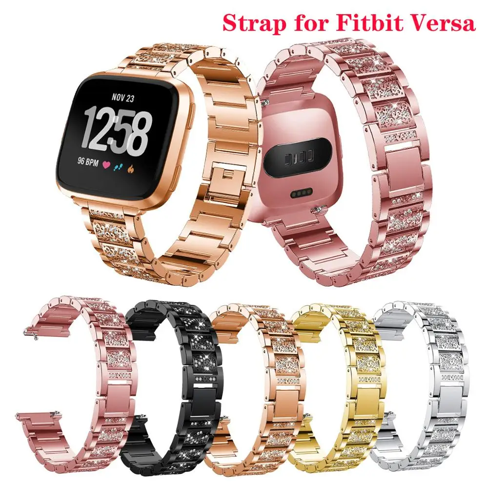 

Браслет из нержавеющей стали с бриллиантами для Fitbit Versa/Lite/Versa2
