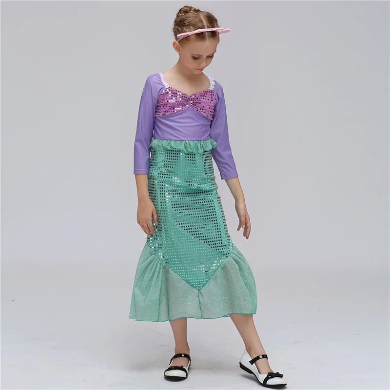 Детское платье русалки для девочек принцессы Детский костюм с длинными рукавами