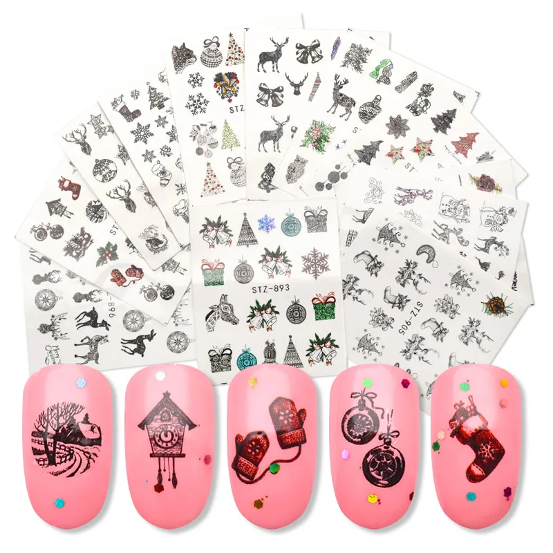 12 шт./компл. ногтей Водные Наклейки Новый год передачи Стикеры Зимний