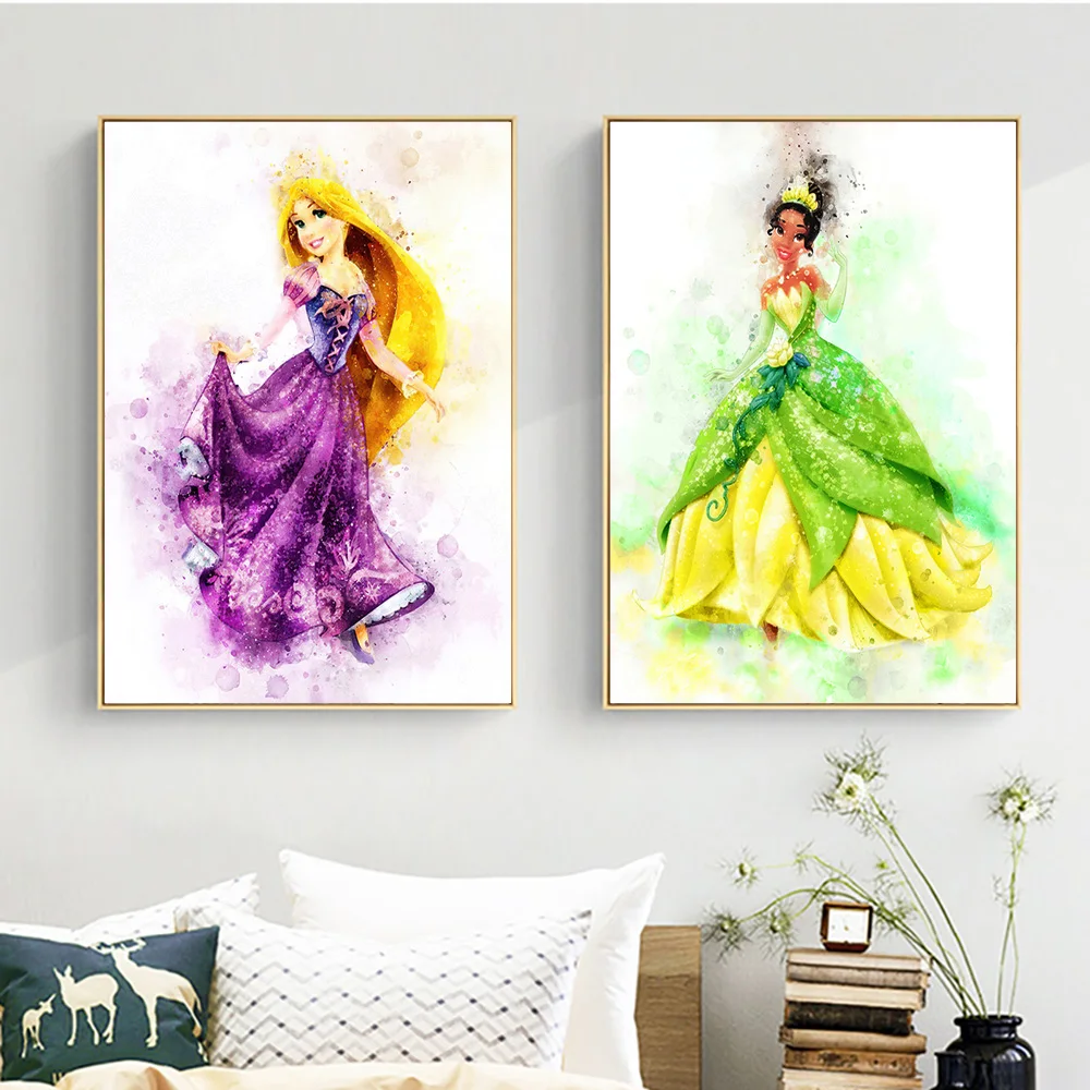 Disney Принцесса акварельные художественные картины плакаты и принты Белоснежка