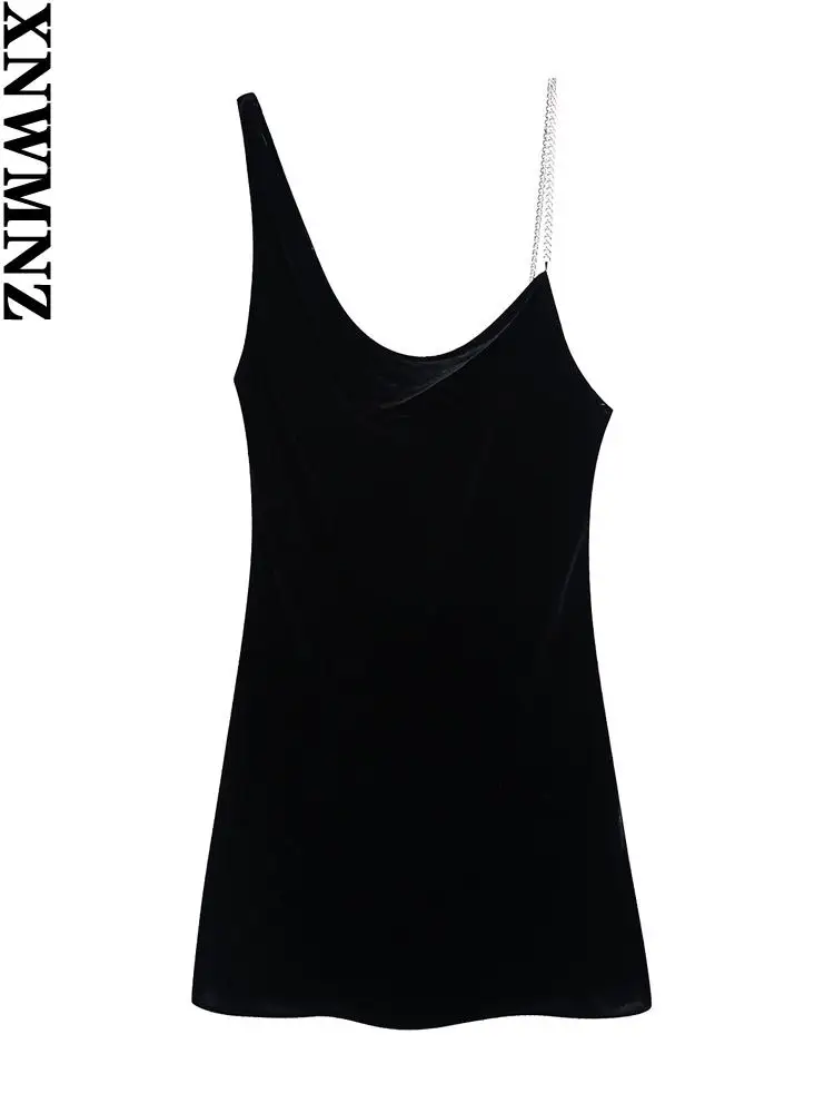 

Женское 2021 za модное бархатное платье с цепочкой, винтажное женское платье с тонкими бретелями и открытой спиной, vestidos mujer