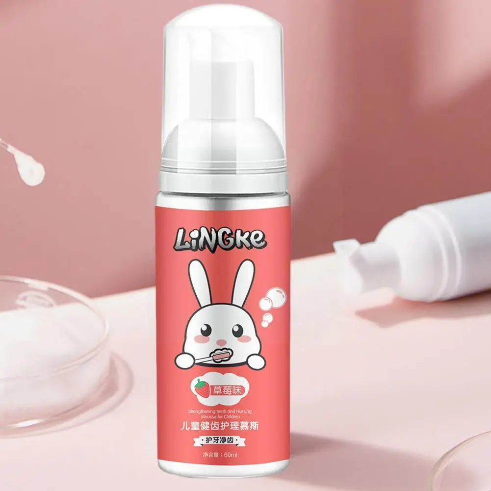 

Children Fruit Strawberry Flavored Toothpaste Foam Brush Paste Whitening Mousse Anti-cavity Kids Clean 60ml Foam U8g0