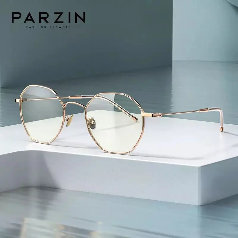 

PARZIN Anti Blue Light Blocking Glasses Women New Alloy Vintage Round Myopia Optical Prescription Eyeglass Frame Men 15738