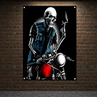 Баннер на стену с рисунком скелета для курения, настенный гобелен с татуировками для мотоцикла, Постер с откидной таблицей для бара, кафе, украшение для дома