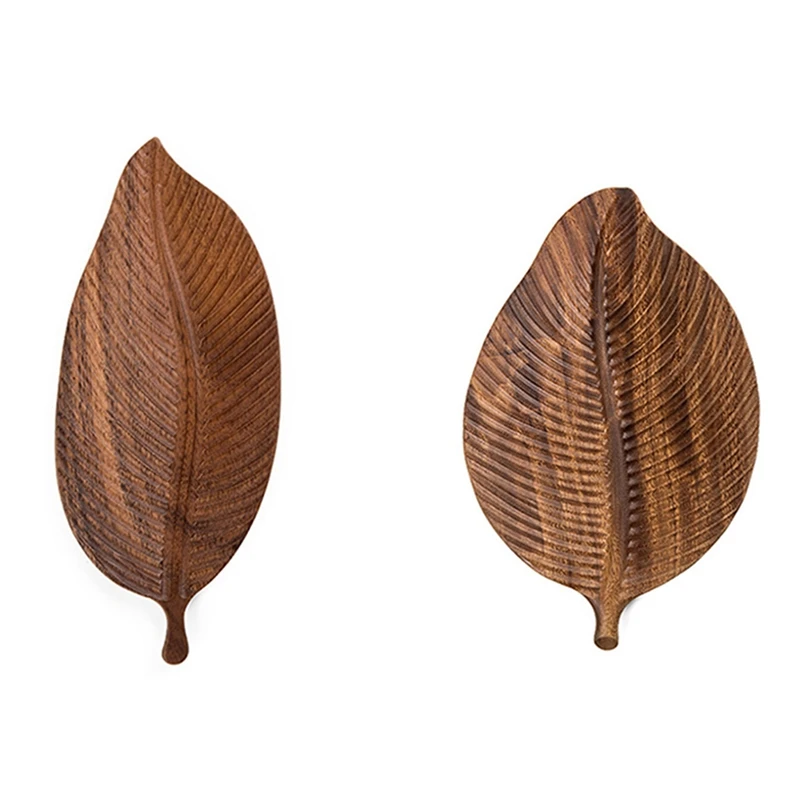 

2 Pcs Wooden Leaf Tray For Tea Set Cup Fruit Snake Dessert Home Decoration For Hotel Office Walnut Leaves Plate, S & M