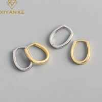 xiyanike silver color geometric ellipse hoop earrings female fashion temperament all match jewelry prevent allergy party