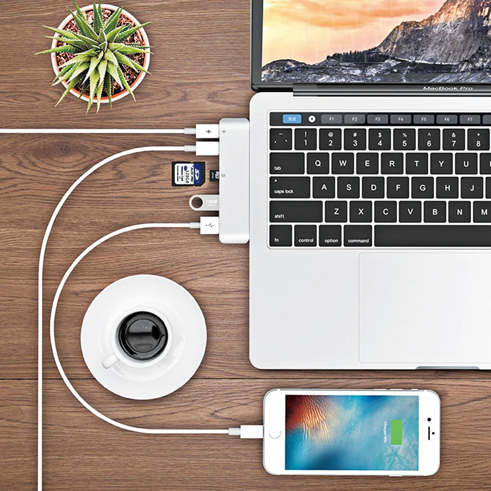 USB C концентратор с sd-кард-ридером, алюминиевый зарядный порт, USB 3,0 концентратор, конвертер для MacBook