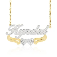 925 silver gold plated personalized two tone name necklace with double heart