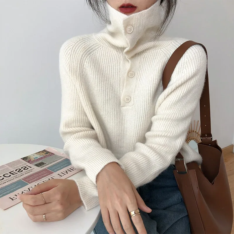 Мягкий осенне-зимний женский свитер с высоким воротником теплые пуловеры
