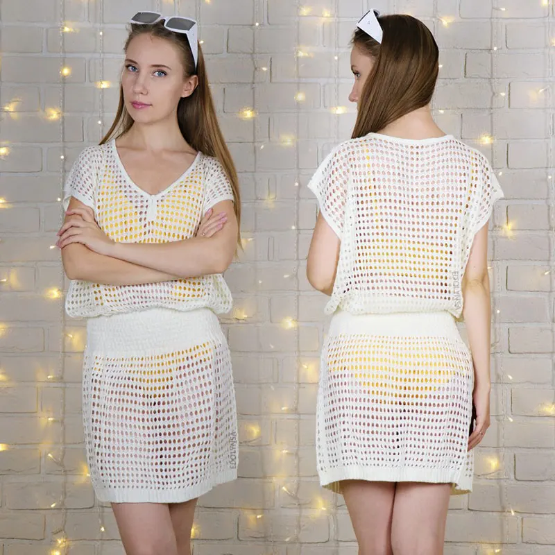 2020 сексуальная прозрачная крючком Туника женская летняя пляжная одежда Сетчатое