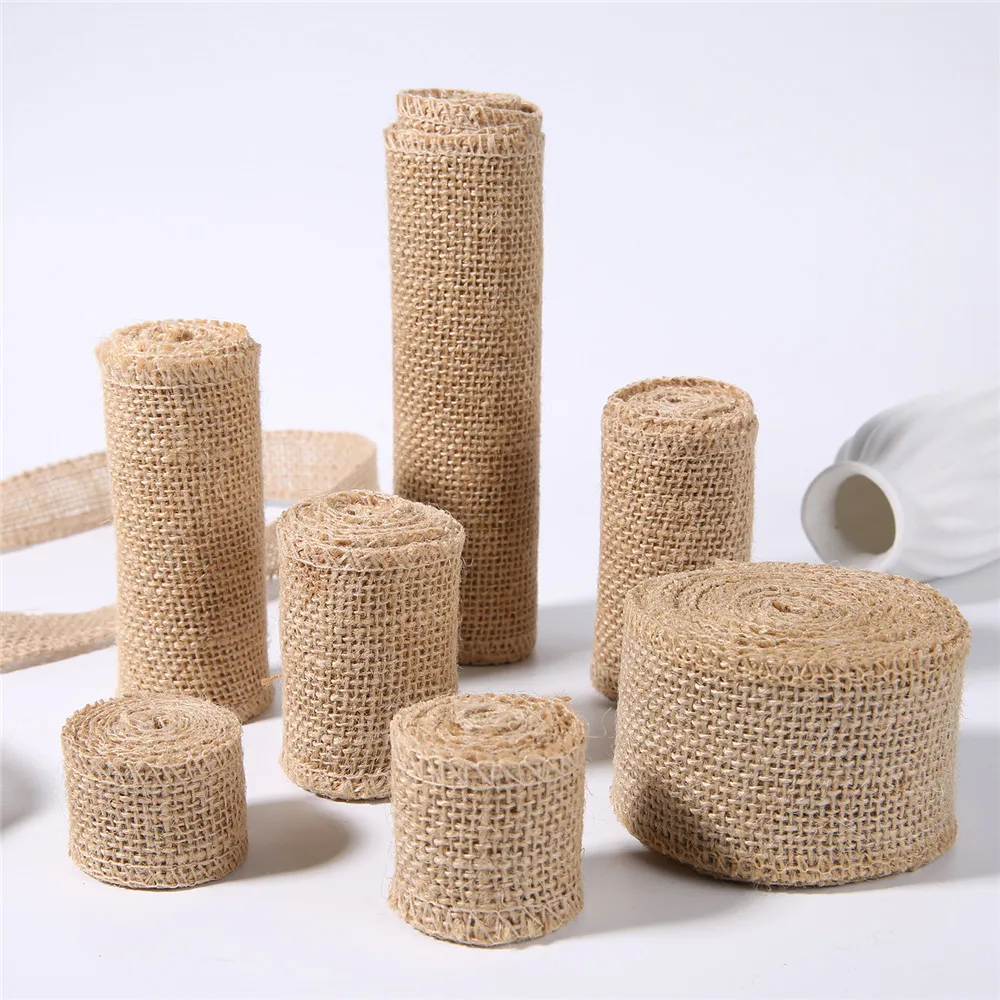 

2M/Roll Natural Jute Burlap Hessian Ribbon With Lace Rustic Wedding Party Decoration Supplies DIY Craft Gift Packing Decor