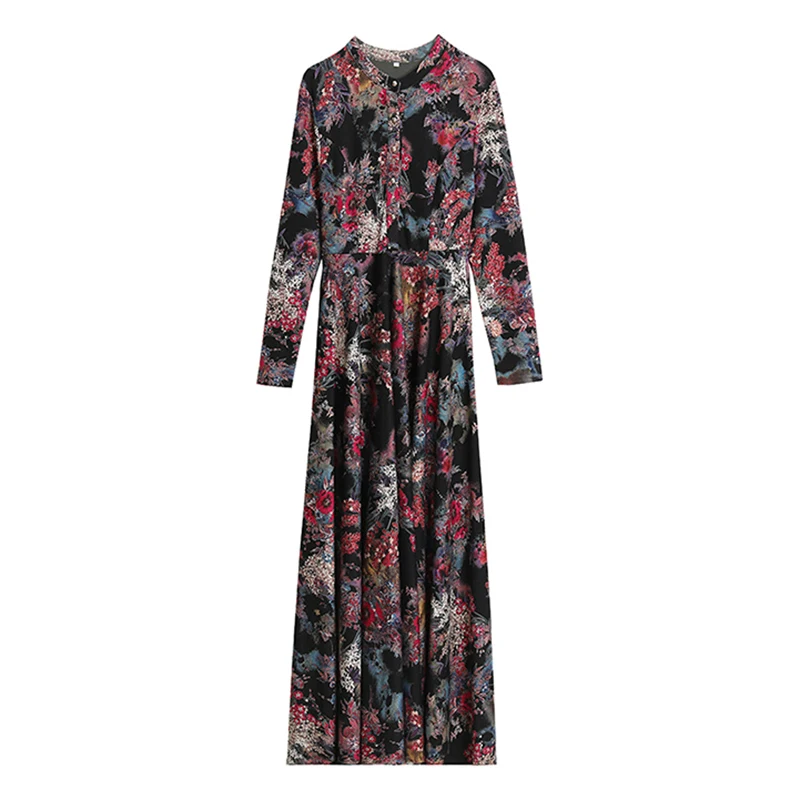 

2021 Chinese Style Elegant Women Vestidos Vintage Velvet Warm Thicken Shirt Dress Spring Winter Bodycon Party Print Maxi Dresses
