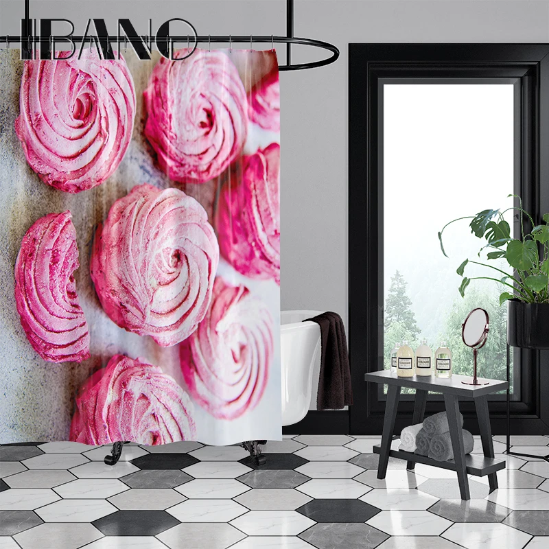 

IBANO Pink Sweet Shower Curtain Waterproof Polyester Fabric Bath Curtain For The Bathroom 40x60cm Floor Mat