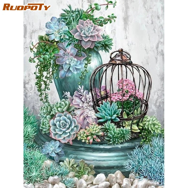 

RUOPOTY Frame DIY Painting By Numbers Flowers acrylic Coloring by number kits Oil Paint By Numbers For Home Decors Gift