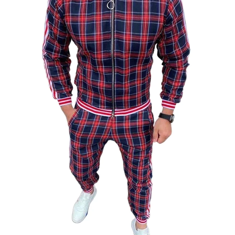 

New Men Sportsuits Set Fitness Suits autumn Men Set Long Sleeve stripe Hoodies+Pants Gyms Casual Sportswear Suit 2021