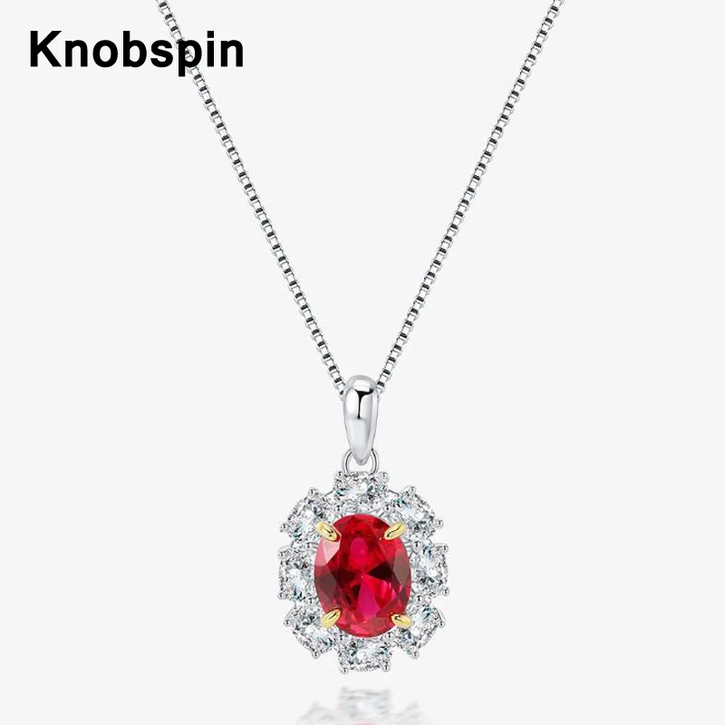 

Knobspin 100% 925 стерлингового серебра 7*9 мм Новый Рубин высокоуглеродистой Diamond полная бриллианты кулон ожерелье ювелирные изделия женские подар...