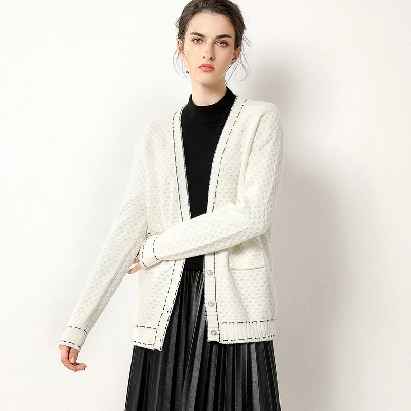 Новинка Осень зима Модный Кардиган кашемировый свитер женский 100% чистый кашемир|