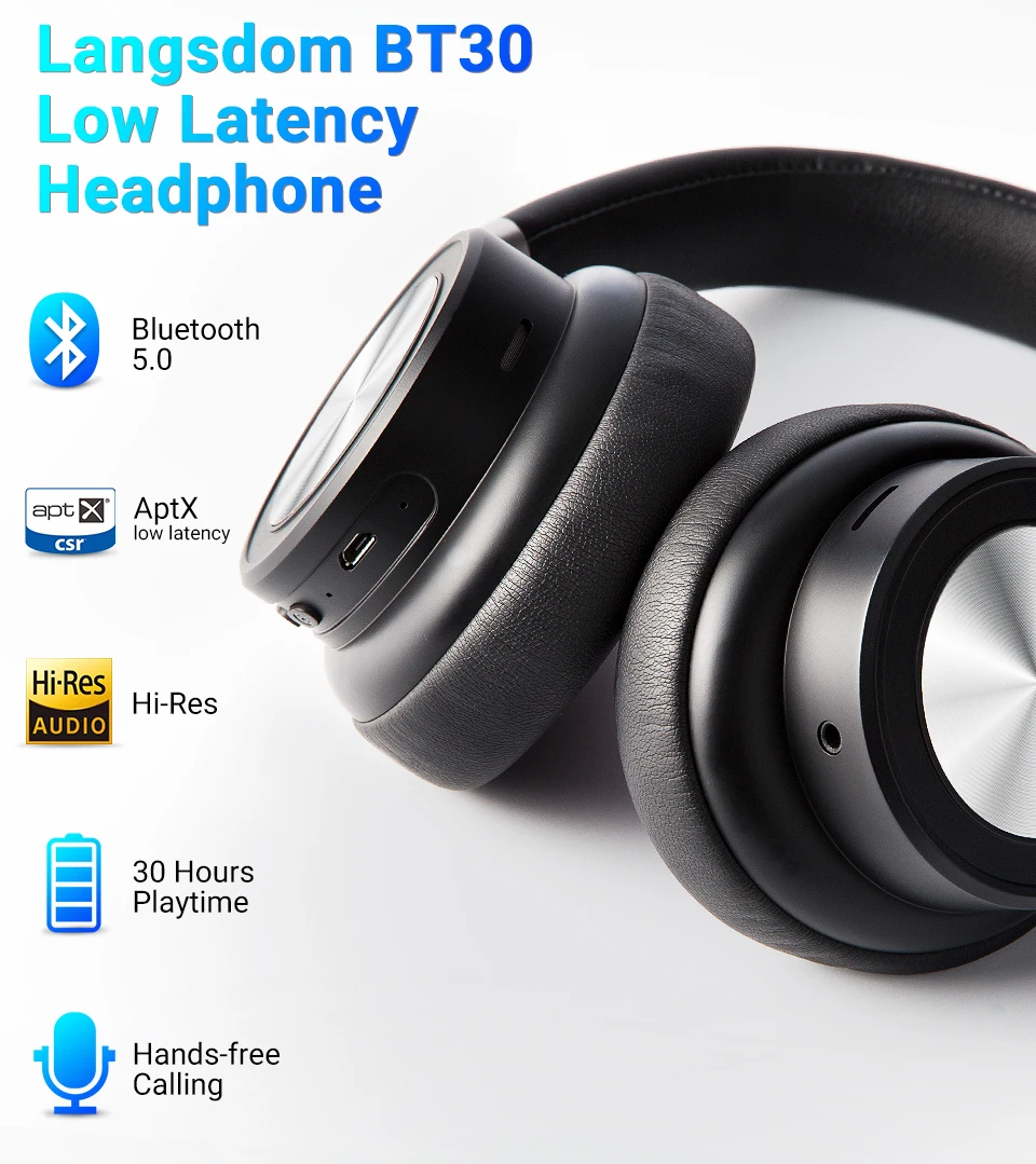 Langsdom наушники Bluetooth наушники игровые Накладные наушники Беспроводная гарнитура AptX низкие задержки стерео бас наушники для телефона ПК ТВ