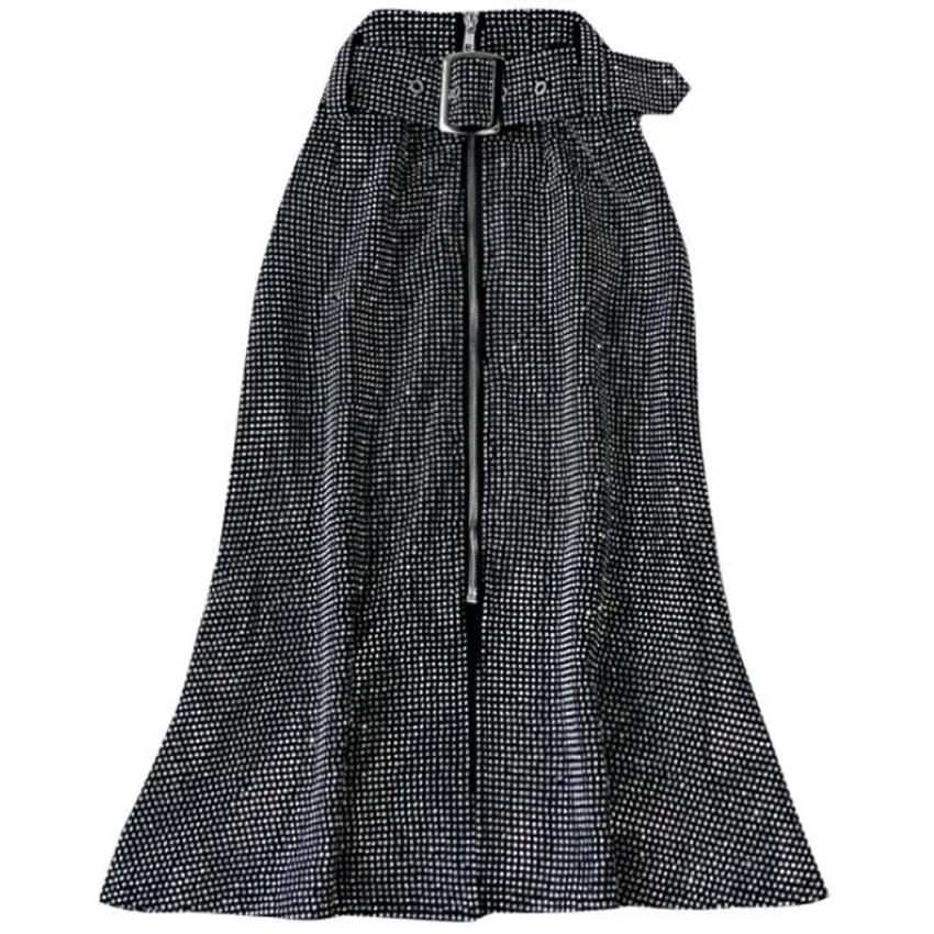 

Модная Летняя женская юбка-трапеция со стразами, Облегающая Юбка До Колена на молнии с высокой талией