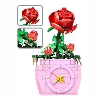 bouquet building blocks rose flower bonsai model bricks diy simulation clock module home desktop accessories childrens toys