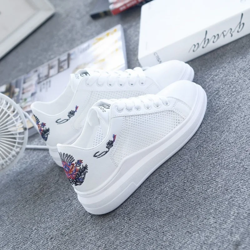 Кроссовки женские с вышивкой повседневная обувь дышащие на шнуровке WSH3136|Обувь