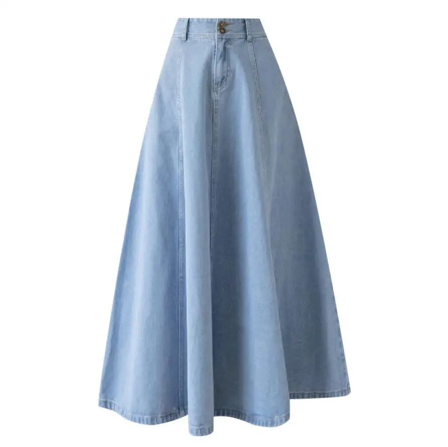 

Denim Skirts Women Casual High Waist Slim Splice A-Line Skirt Ladies fashion Pleated Flared Skirt Plus size 2xl s394