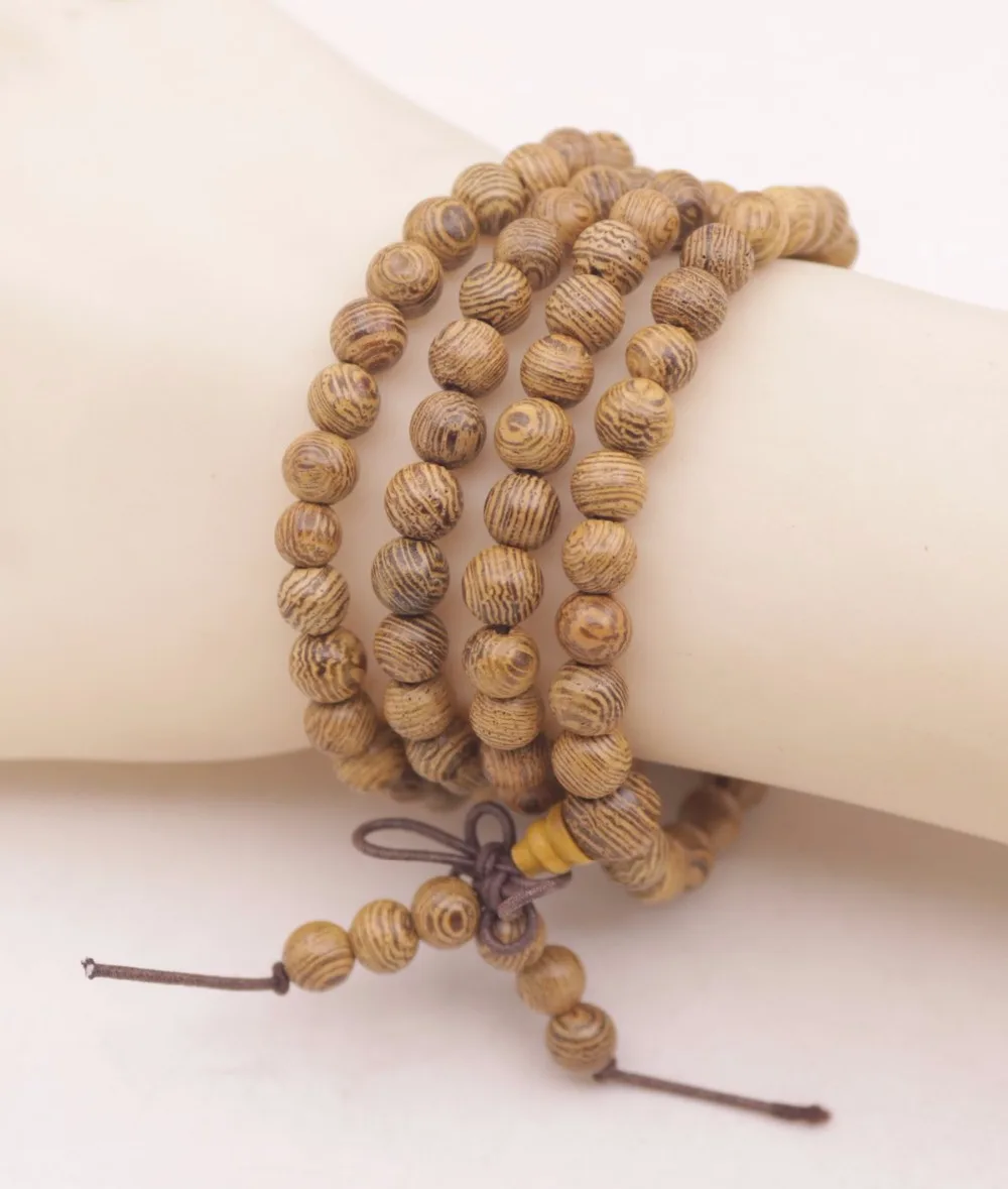 Длинный браслет 6 мм из натурального дерева венге Будда молитвенные буддийские