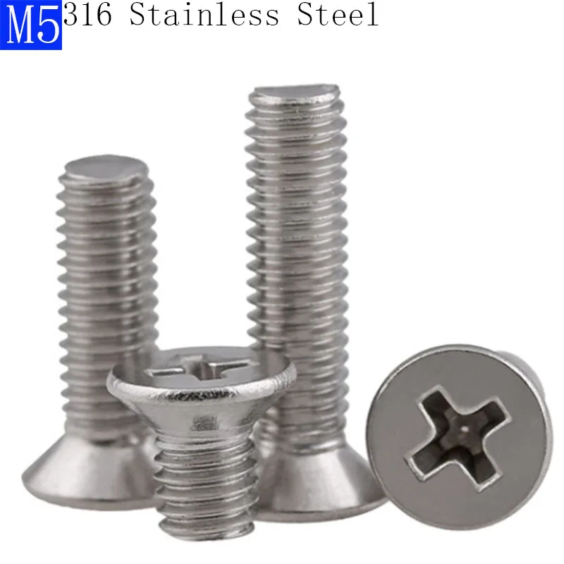 

M5 - 0.8 316 Stainless Steel Countersunk DIN 965 Phillips FLAT HEAD Machine Screws bolts A4 - 70